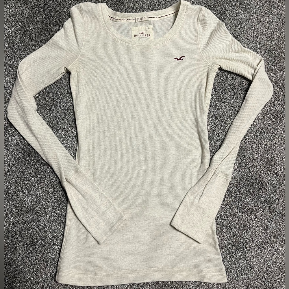 Hollister Y2K Vintage Stretch Cream Beige Knit Long Sleeve Top Size Medium